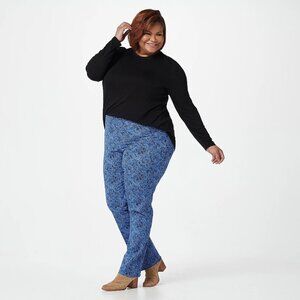 Isaac Mizrahi 24/7 Stretch Blue Ikat Paisley Print Slim Leg Pants 22W N…
